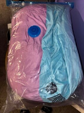 Plush Two-Tone Pink and Light Blue Accent Pillow